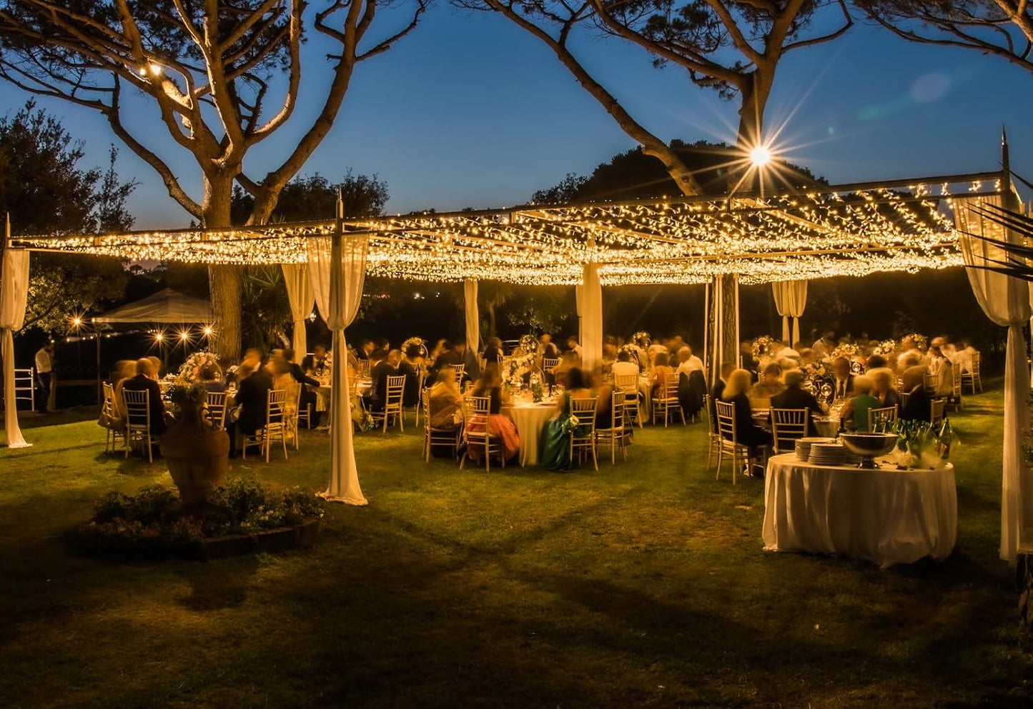 Solhice LED Curtain Lights - 20ft x 10ft Outdoor String Lights | 600 Warm White Twinkle LEDs for Wedding Decor