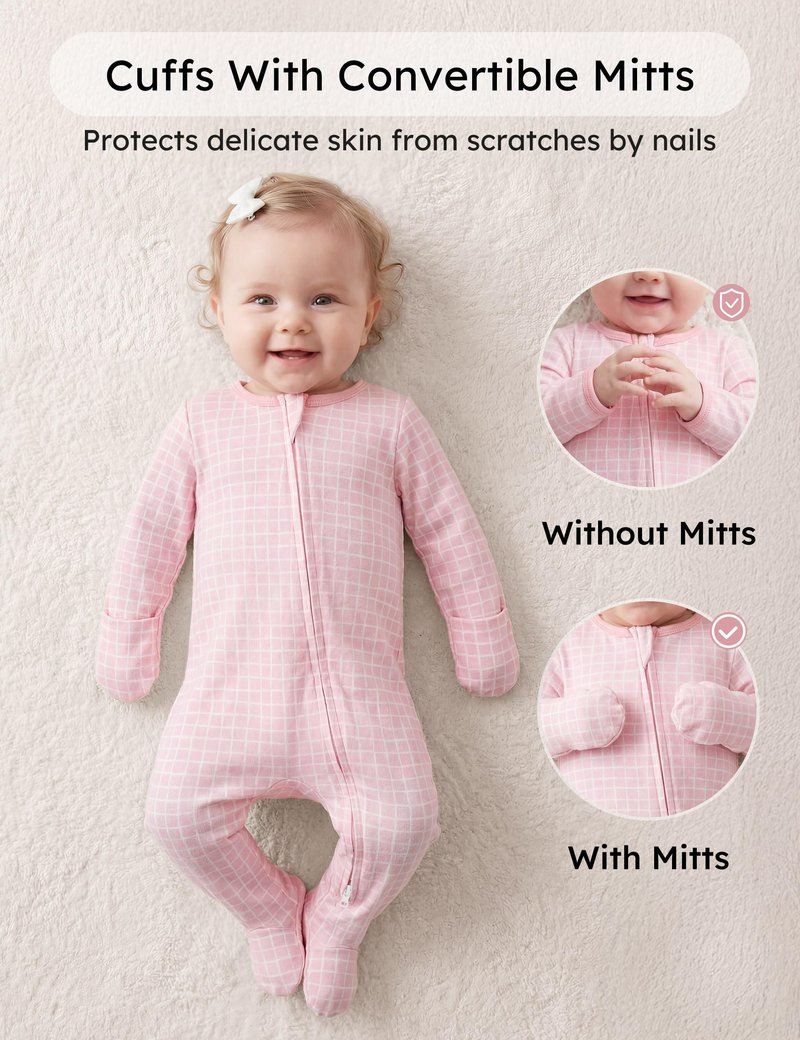 Yoofoss Baby Pajamas 100% Organic Cotton Baby Sleepers for 0-3 Months Boys Girls Clothes, 3-Pack Soft infant Toddler Footed PJs with Mitten Cuffs, Zipper Footies Pajamas