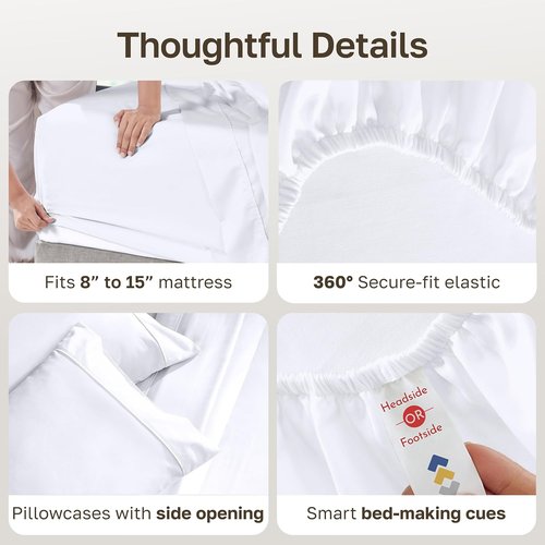 California Design Den Split King Sheet Set - 100% Cotton, 400 TC, Silky Smooth Sateen, Deep Pockets - White