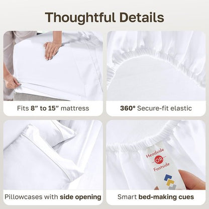 California Design Den Split King Sheet Set - 100% Cotton, 400 TC, Silky Smooth Sateen, Deep Pockets - White