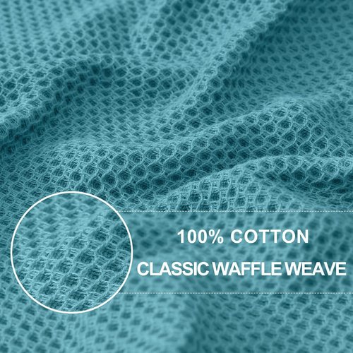 Homaxy Kitchen Dish Towels - 100% Cotton Waffle Weave, Ultra Soft & Absorbent, 13 x 28 Inches, 4-Pack | Lake Blue