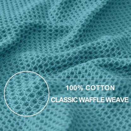 Homaxy Kitchen Dish Towels - 100% Cotton Waffle Weave, Ultra Soft & Absorbent, 13 x 28 Inches, 4-Pack | Lake Blue