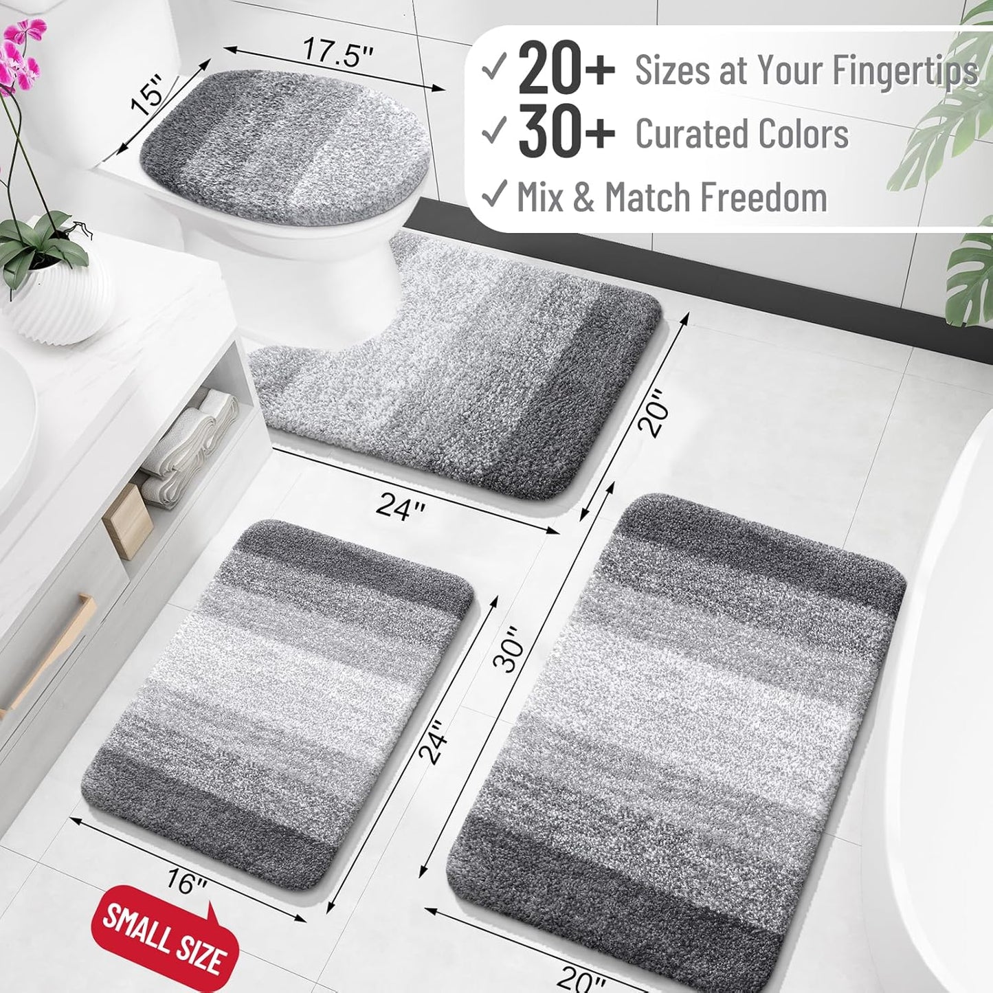 OLANLY Large Bathroom Rugs - Extra Soft Microfiber Mat 59x35 | Quick Dry, Machine Washable, Grey