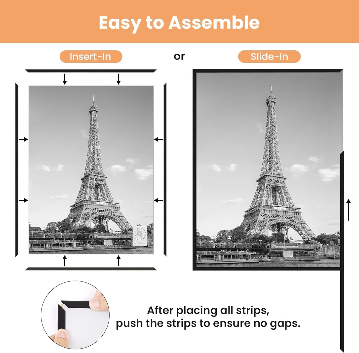 Upsimples 20x30 Picture Frame - Scratch-Proof Black Poster Frames for Photo Gallery | 3 Pack, Horizontal/Vertical Mounting