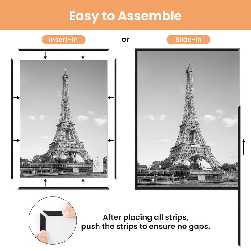 upsimples 16x20 Picture Frame Black 3 Pack, Scratch-Proof Poster Frames 16 x 20 for Photo Gallery - Slide-In Strips, Horizontal or Vertical Wall Mounting