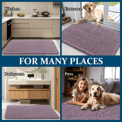 OLANLY Dog Door Mat - Absorbent Non-Slip Mud Mat for Dogs | Quick Dry Chenille, 35x24, Deep Plum