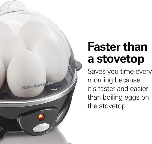 Hamilton Beach 3-in-1 Electric Egg Cooker - Hard Boiled, Poached & Omelet Maker, Black | Holds 7 Eggs