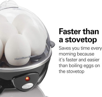 Hamilton Beach 3-in-1 Electric Egg Cooker - Hard Boiled, Poached & Omelet Maker, Black | Holds 7 Eggs