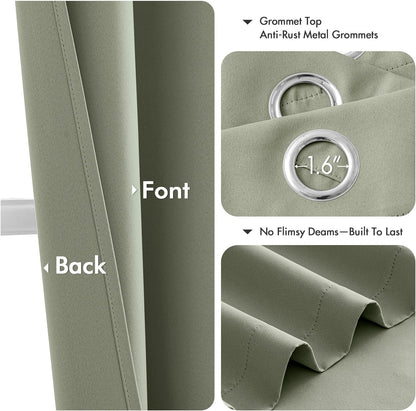 MIULEE Sage Green Blackout Curtains - Thermal Insulated Room Darkening Drapes | 40 x 48 Inches, 2 Panels