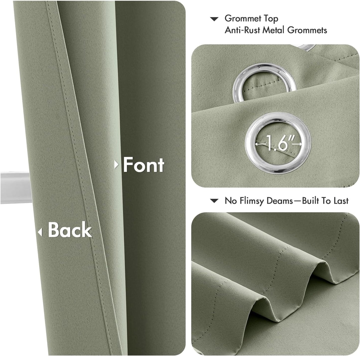 MIULEE Sage Green Blackout Curtains - Thermal Insulated Room Darkening Drapes | 64 Inches Long, 2 Panels