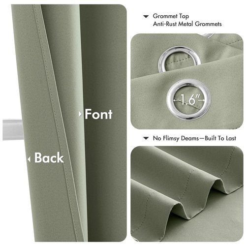 MIULEE Sage Green Blackout Curtains - Thermal Insulated Bedroom Curtains Room Darkening Drapes for Living Room Kitchen Grommet Top Light Blocking Window Treatment, 40 x 50 Inches Long, 2 Panels