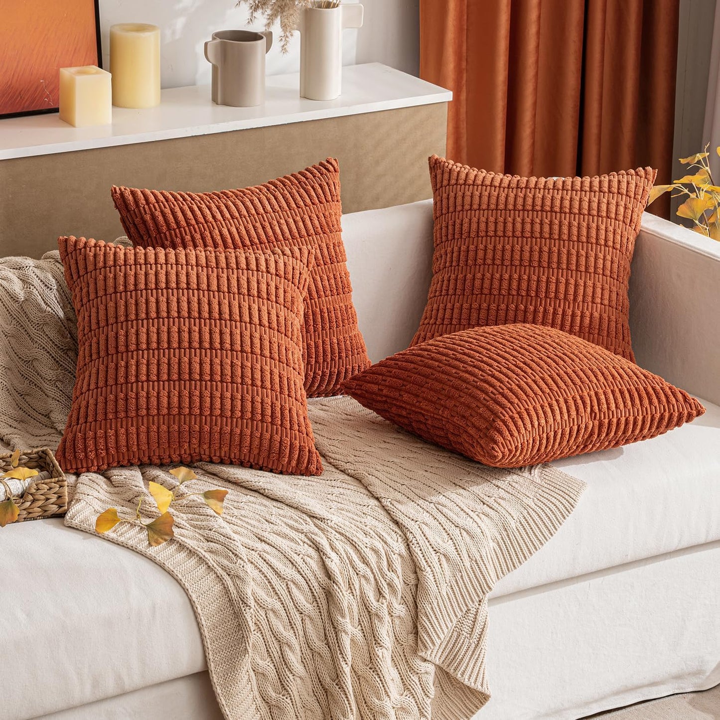 MIULEE Corduroy Throw Pillow Covers - Soft Boho Striped Design | 18x18 Inch for Modern Farmhouse Decor