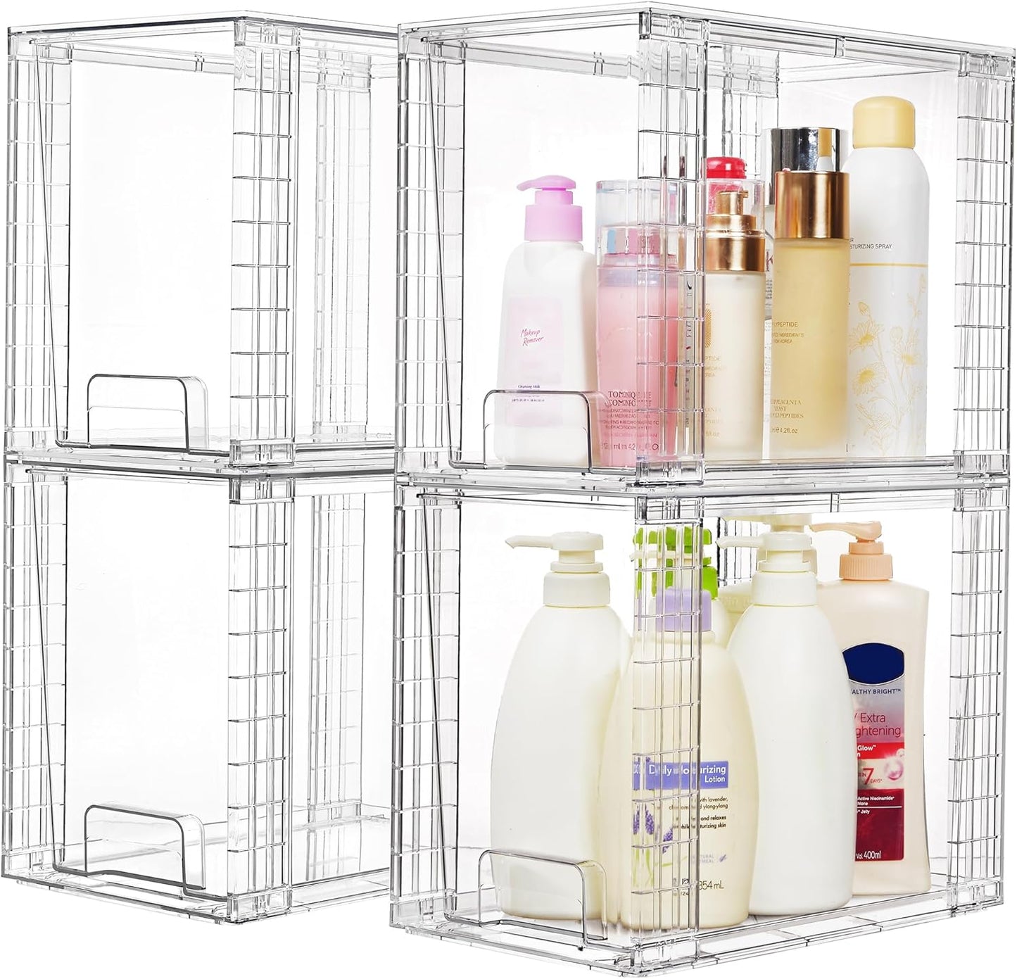 Vtopmart Clear Stackable Storage Drawers - 4 Pack Plastic Organizers for Skincare & Bathroom Supplies | 9.7" High