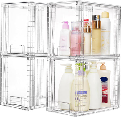 Vtopmart Clear Stackable Storage Drawers - 4 Pack Plastic Organizers for Skincare & Bathroom Supplies | 9.7" High