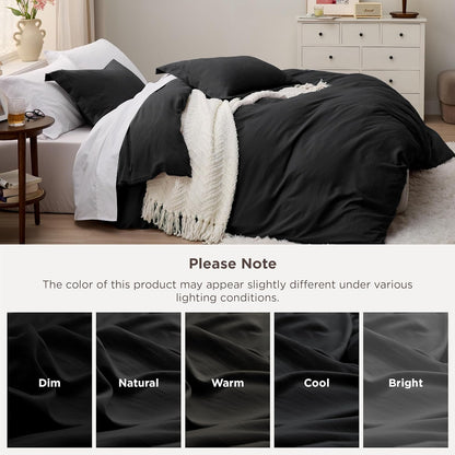 Bedsure Black Duvet Cover Set - Extra Soft Cotton-Like Polyester, Full Size 80x90 Inches, 3 Pieces with Zipper Closure & 2 Pillow Shams