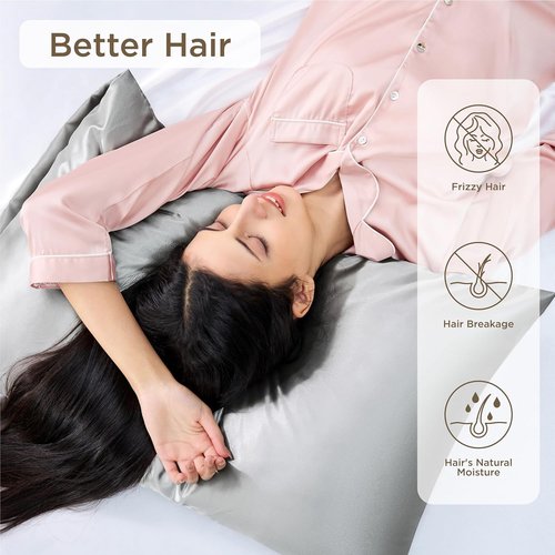 Bedsure Satin Pillowcase - Silky Silver Grey Pillowcases for Hair & Skin | Queen Size 20x30 Inches, Set of 4