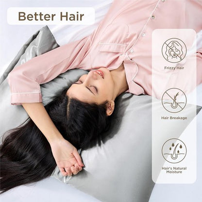 Bedsure King Size Satin Pillowcase Set - Silver Grey 20x36 Inch Covers for Hair & Skin Care