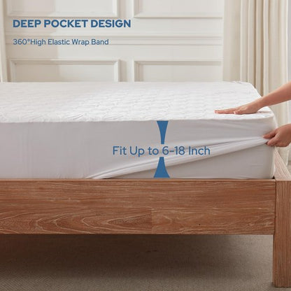 BEDLORE Waterproof Mattress Protector, RV Queen Size Mattress Pad Noiseless with Deep Pocket 6"-18" Depth, Soft Breathable Dirt-Proof Bed Mattress Cover Washable (White)