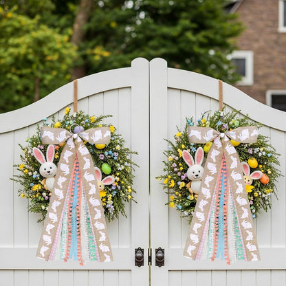 Suncalla Easter Ribbon Bows - Large Rabbit Decorations for Wreaths & Front Doors | 2 Pcs Set