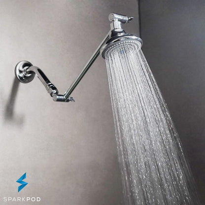 SparkPod 11" Solid Brass Shower Head Extension Arm - Flexible Height & Angle Adjustable Shower Arm Extension for Rain Showerheads with Sturdy Lock - Universal Pipe Connection (Luxury Polished Chrome)