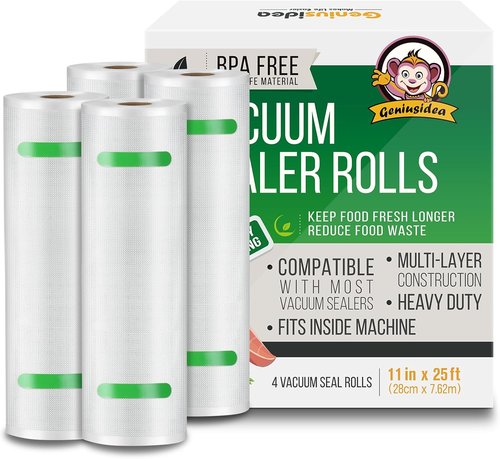 Food Saver Vacuum Sealer Bags - 4 Pack, 11" x 25' Rolls, Commercial Grade, Microwave & Freezer Safe