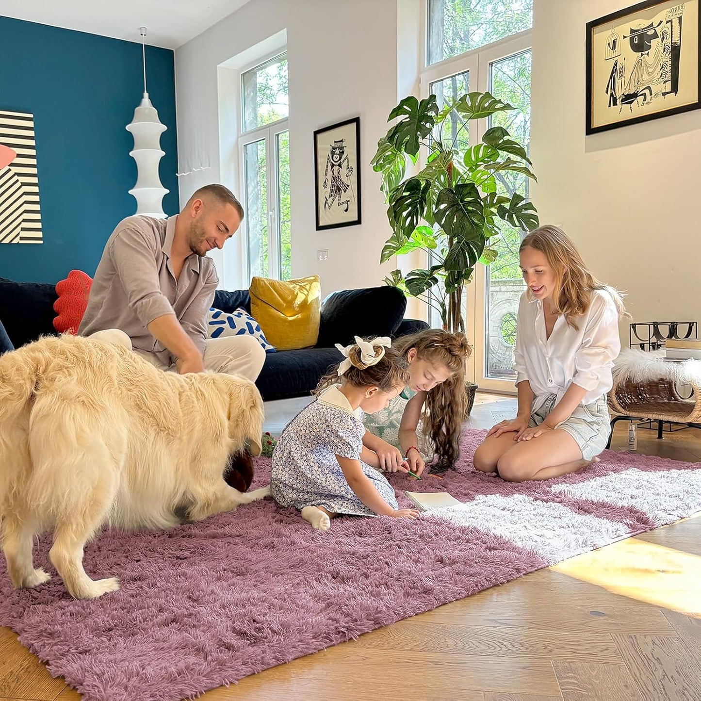 OLANLY Area Rugs - Soft Fluffy Shaggy Indoor Carpet for Living Room & Bedroom | 4x5.9 ft Blush
