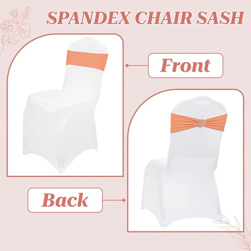 MDS Spandex Chair Sashes - Pack of 200 Elastic Stretch Bows with Buckle Slider for Wedding Decor - Peach