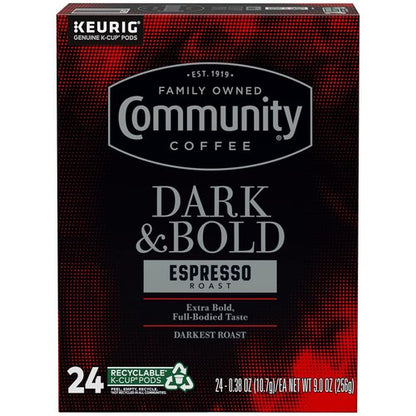 Community Coffee Dark & Bold Espresso Roast Pods - 24 Count Compatible with Keurig 2.0