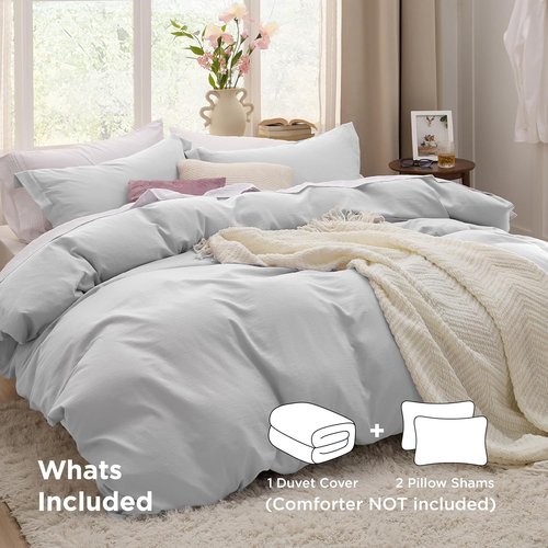 Bedsure King Size Duvet Cover Set - Extra Soft Light Grey 3-Piece Bedding with Zipper Closure & Pillow Shams
