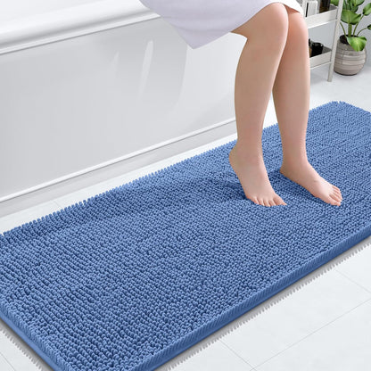 OLANLY Bathroom Runner Rugs - Soft Absorbent Chenille Bath Mats | Quick-Dry, Machine Washable, 59x24, Cornflower Blue