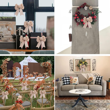 Mini Rustic Jute Bows - Burlap Wreaths for Christmas Tree Topper | Perfect for Weddings & Parties