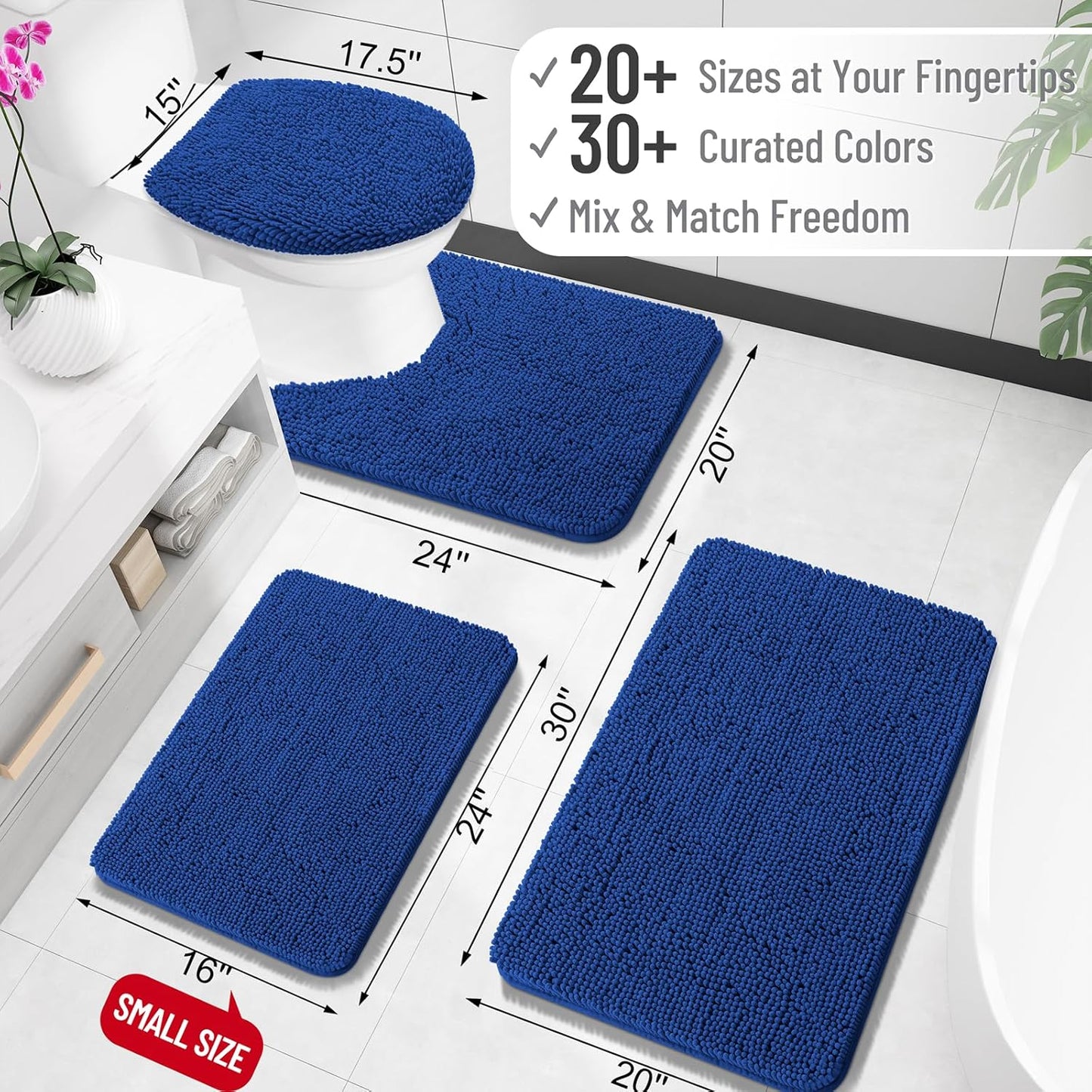 OLANLY Large Bathroom Rugs - Extra Soft Chenille Bath Mats with Rubber Backing | Quick Dry, 45x27, Royal Blue