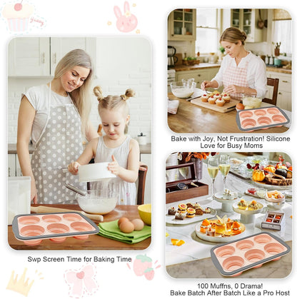Skiennix Silicone Muffin Pan - 6 Cup Nonstick Baking Molds | BPA-Free & Easy Release, Dishwasher Safe