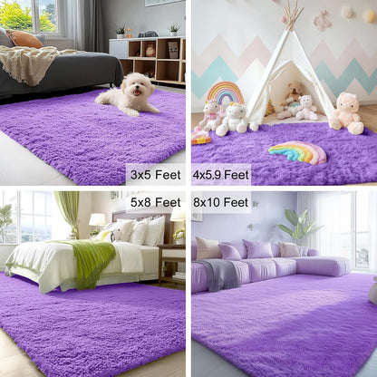 OLANLY Runner Rugs - Soft, Machine Washable Shaggy Carpet for Hallway & Bedroom | Purple 2x5 ft