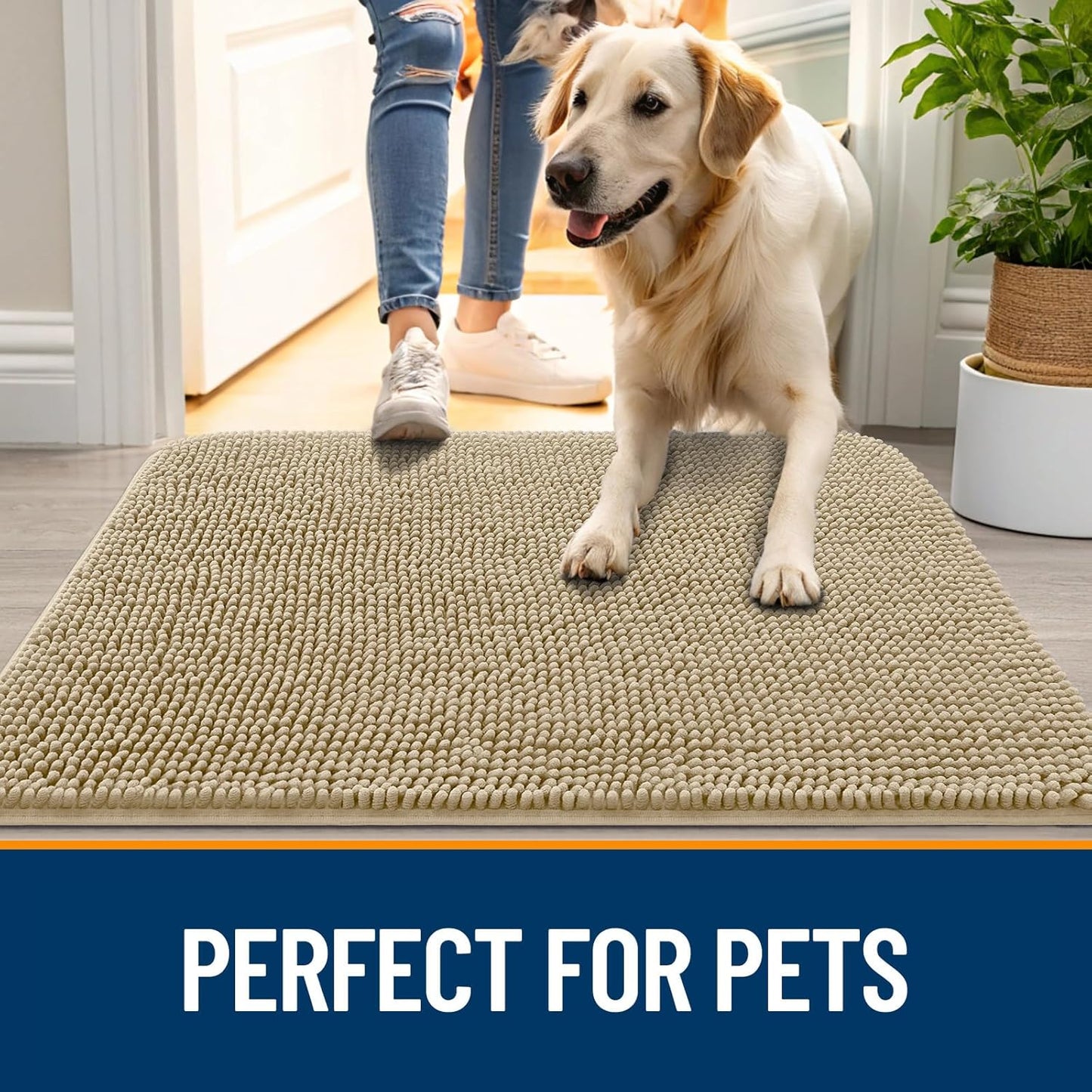 OLANLY Dog Door Mat - Absorbent Non-Slip Chenille Mat for Muddy Paws | 40x32 Beige Quick Dry Doormat