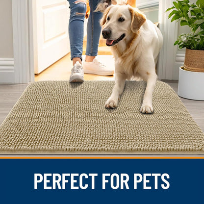 OLANLY Dog Door Mat - Absorbent Non-Slip Chenille Mat for Muddy Paws | 40x32 Beige Quick Dry Doormat