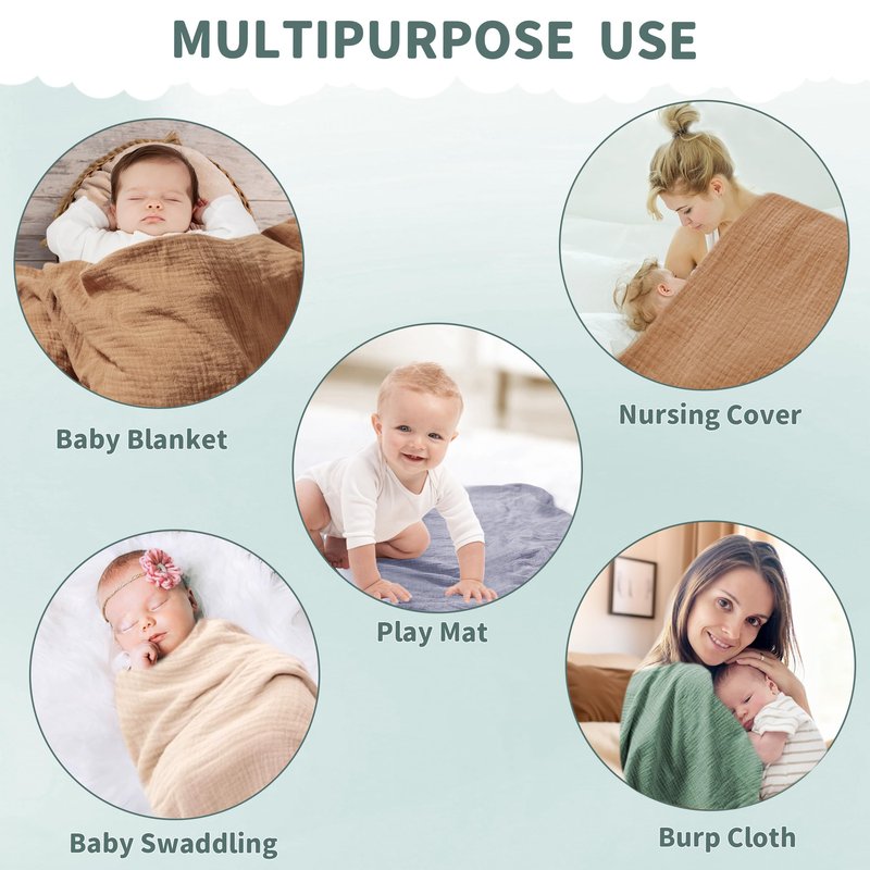 Muslin Swaddle Blankets for Newborn, 2 Pack Breathable Soft Receiving Blanket, Large 41 x 41 inches Swaddle Wrap Burping Clothes, Essentials Infant Shower Items. (Beige & Coffee)