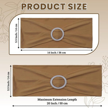 MDS Premium Spandex Chair Sashes - Stretchy Bow Covers with Buckle Slider | 25-Pack in Mocha for Weddings & Events