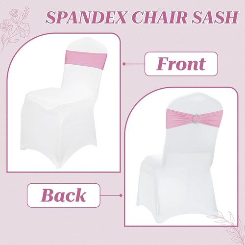 MDS Spandex Chair Sashes - Universal Elastic Stretch Bands with Buckle Slider Bow | Blush Pink, Pack of 125