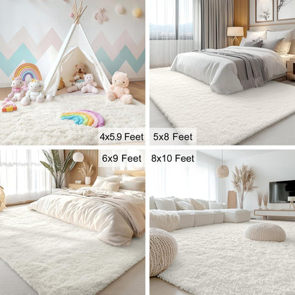 OLANLY Machine Washable Runner Rugs - Soft Fluffy Shaggy Indoor Carpet for Hallway & Bedroom | Ivory