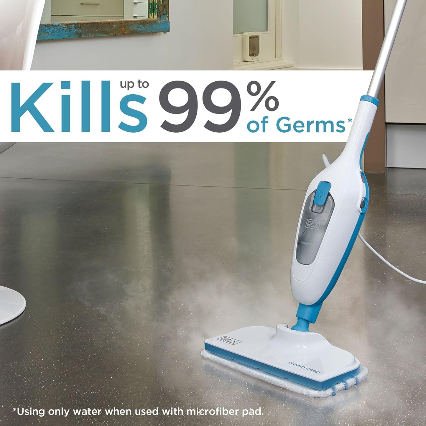 BLACK+DECKER Steam Mop - Powerful Cleaning with Quick-Dry Technology | Sleek White Design