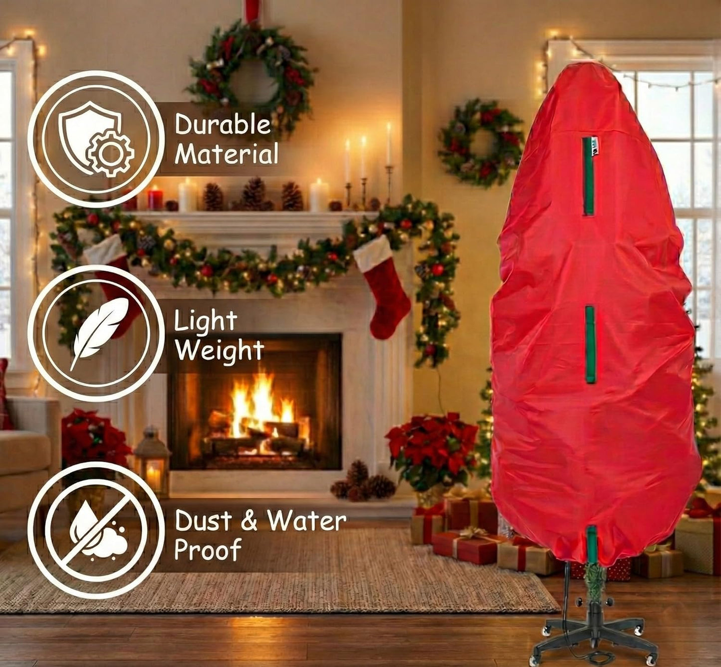 Skiennix Upright Christmas Tree Storage Bag - Durable Dustproof Cover for 5 Ft Artificial Trees | Easy to Use, Red
