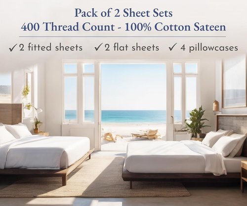 California Design Den King Size Sheets Set - 100% Cotton, 400 Thread Count, Soft & Breathable | Antique White, 2-Pack