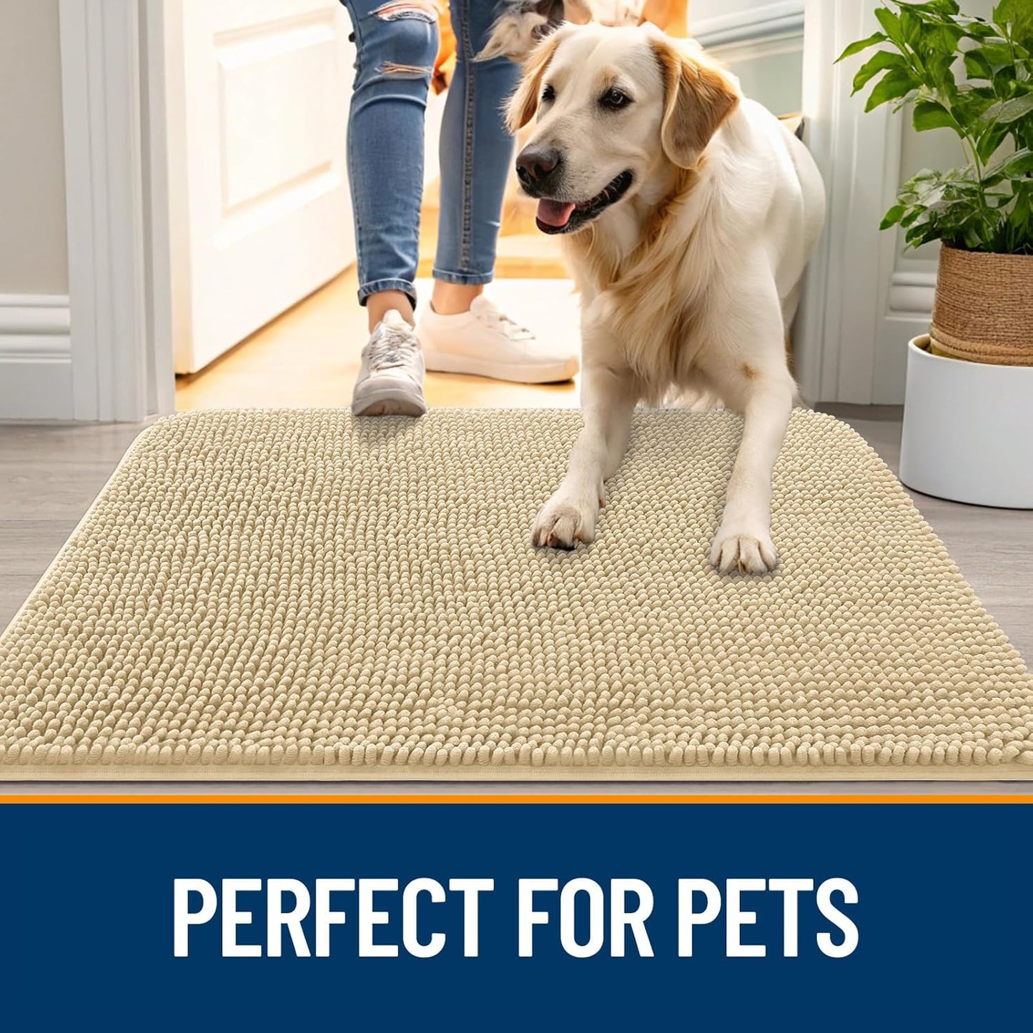 OLANLY Dog Door Mat - Absorbent Non-Slip Chenille Mat for Muddy Paws | 34x21 Inches, Quick Dry, Indoor Use