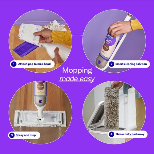 Swiffer Power Mop Wood, Hardwood Floor Cleaner for Mopping Home, Bathroom, Kitchen, All Purpose Multi-Surface Cleaning Set includes PowerMop Wood, 2 Pads, 1 QuickDry Lemon Solution, & 2 Batteries