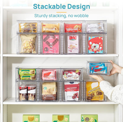 Vtopmart Clear Stackable Storage Drawers - Easy Assembly Organizers for Kitchen, Bathroom & Pantry | 4 Pack
