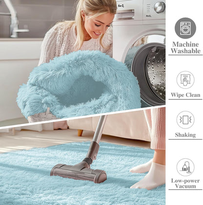 OLANLY 3x5 Soft Fluffy Shaggy Rug - Machine Washable Indoor Carpet for Kids & Nursery | Light Blue