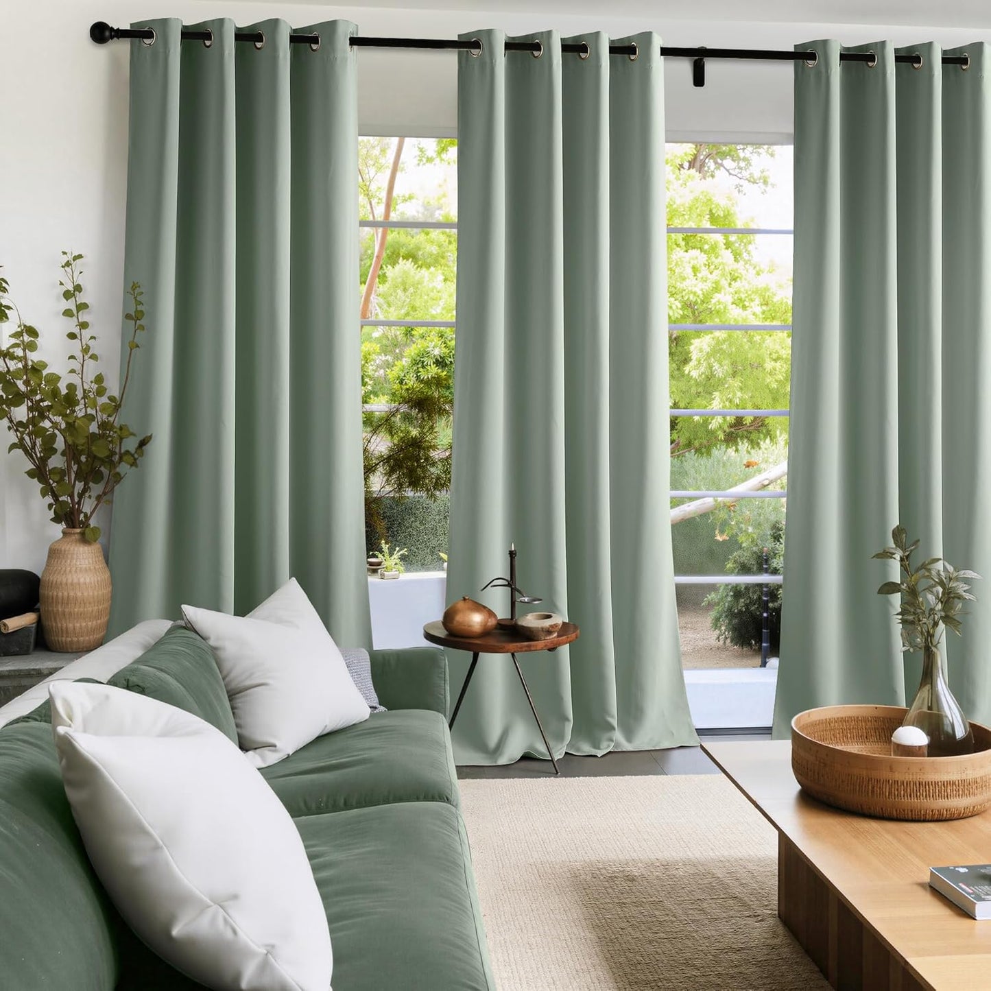 NICETOWN Room Darkening Curtains - Sage Green Drapery Panels, 52"W x 84"L for Ultimate Privacy