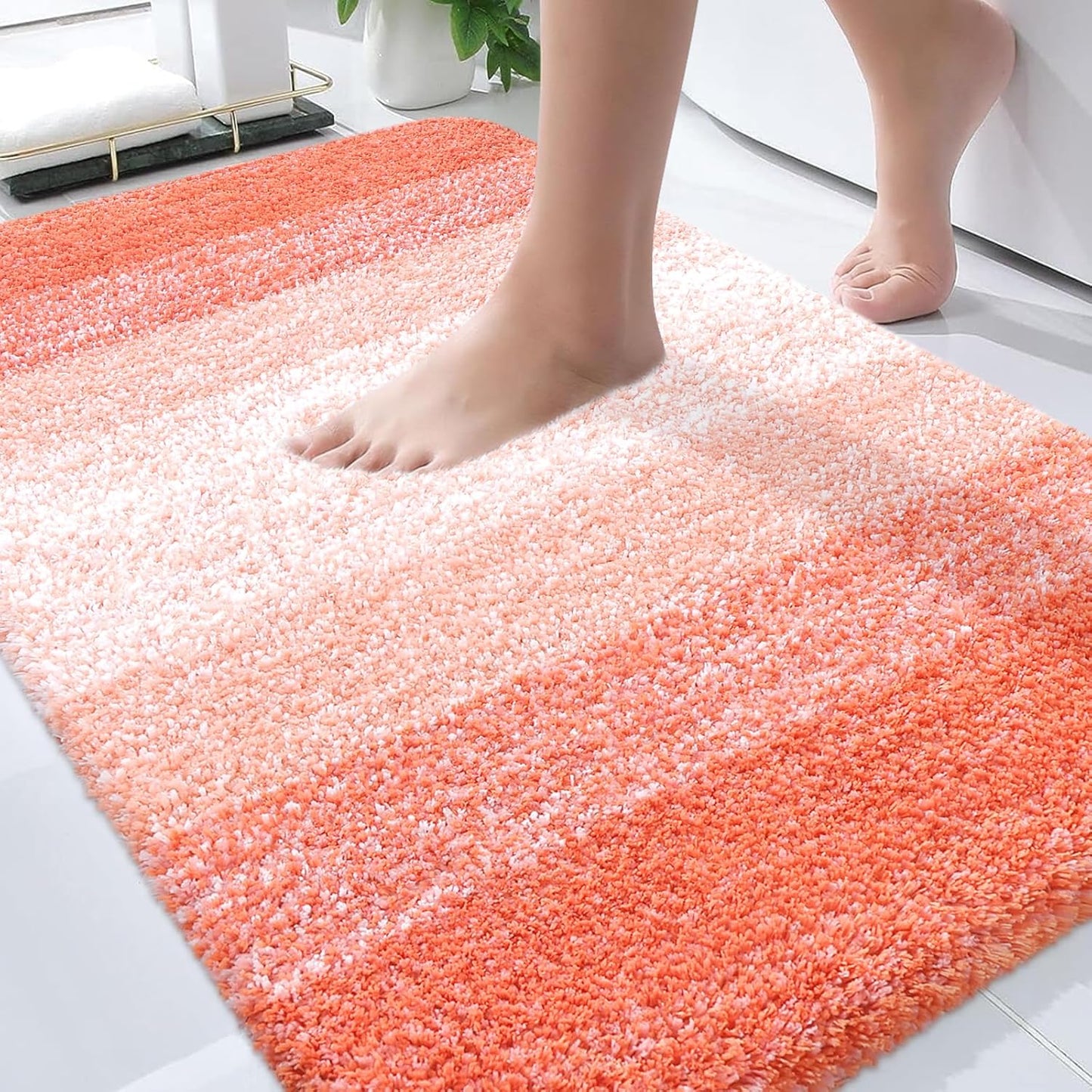 OLANLY Bathroom Rugs Mat - Extra Soft Microfiber Bath Rug with Rubber Backing | 36x24 Inches, Coral Color