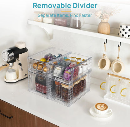 Vtopmart Clear Stackable Storage Drawers - Easy Assembly Organizers for Kitchen, Bathroom & Pantry | 4 Pack